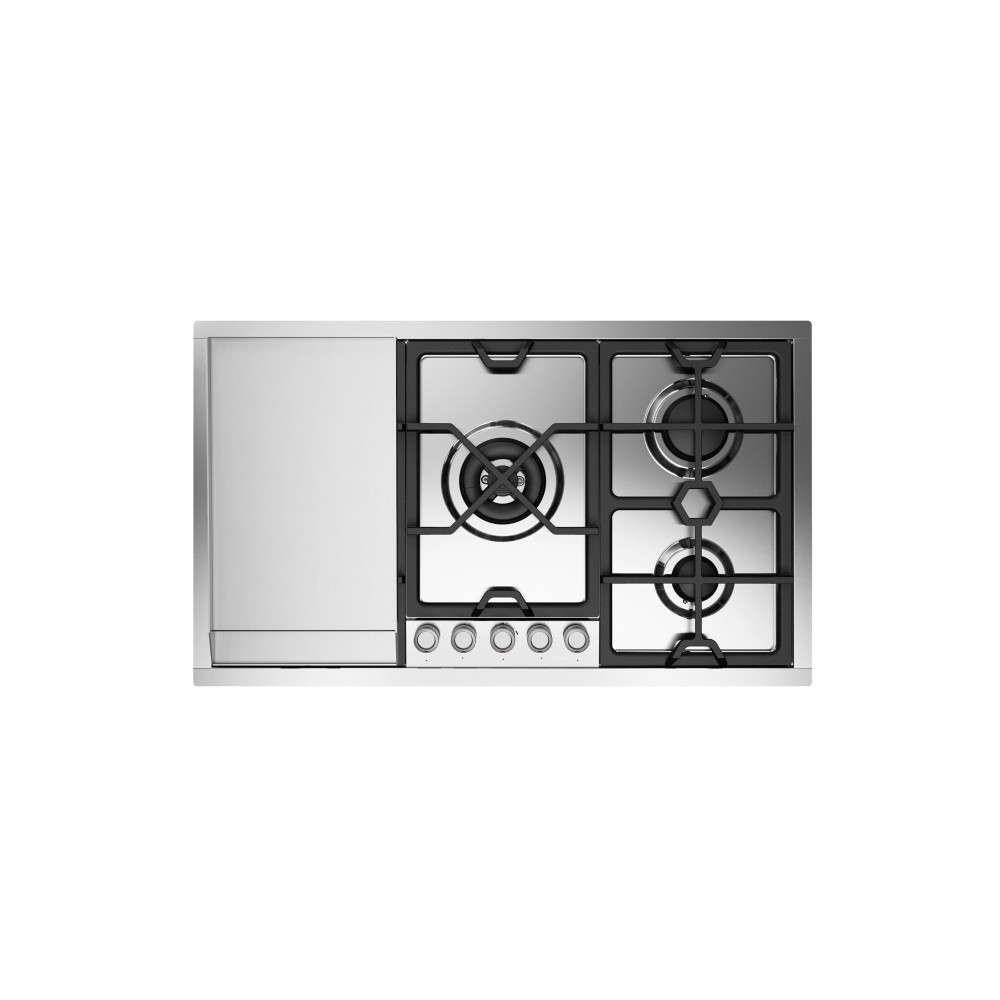 HCPMT95FD - 90 cm stainless steel flush gas hob 5 burners and fry top - Dual