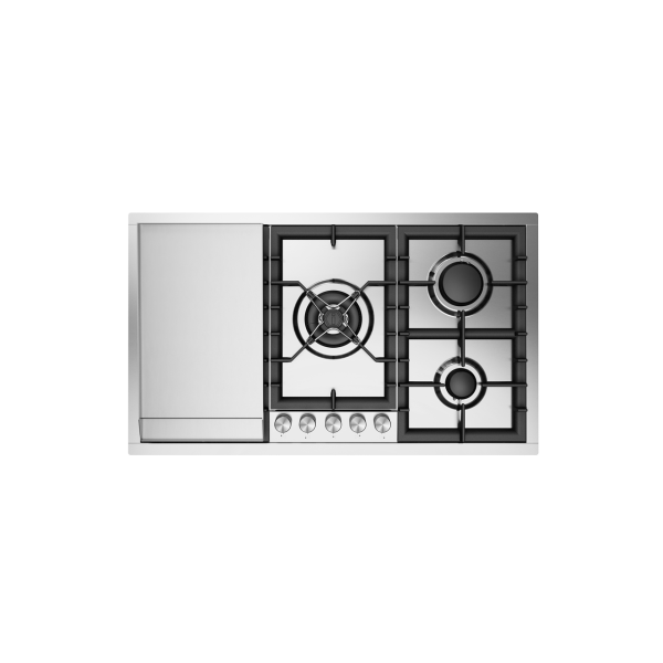 HCPT95FD - 90 cm stainless steel flush gas hob with 5 burners - Dual and fry top